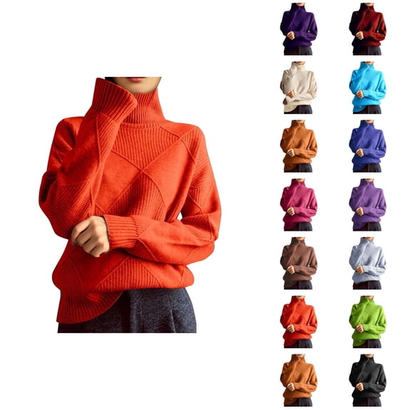 Turtleneck Sweater Women 2026 Fall Winter Casual Long Sleeve Plain Knitted Pullover Sweater Jumper Tops