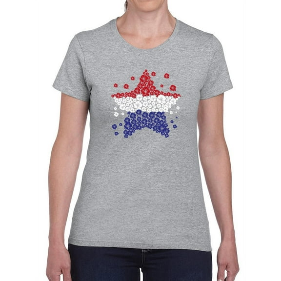 Blue White And Red Star Shaped T-Shirt Women -GoatDeals Designs, Female Large
