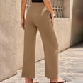 thumbnail image 2 of Pantalones De Pierna Ancha Ajuste Casual Color Puro Elasticidad Transpirable Rayas Mujer Pantalones Largos Caqui M, 2 of 5
