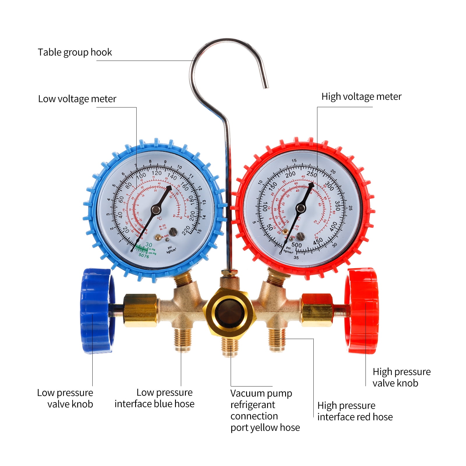 Manifold Gauge Set 4 Way Aluminum Sight Glass Plus Fluorine Table 