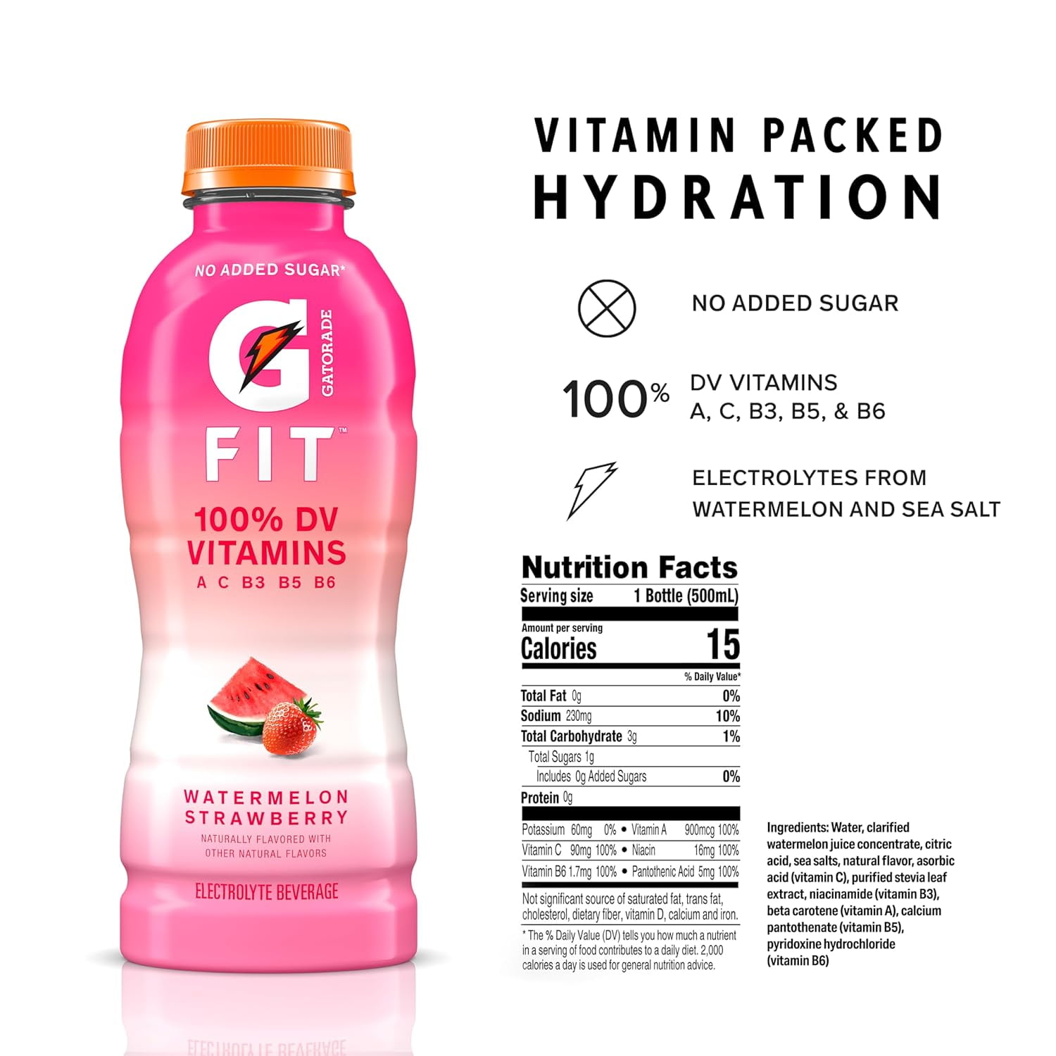 (4 pack) Gatorade Fit Watermelon Stawberry Sports Drink, 16.9 fl oz, 1 Count Bottle