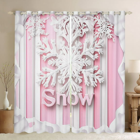 jejeloiu Chic Snowflake Black Out Curtains,Merry Christmas Curtains Pack of 2 (42x63 Each),Pink White Lines Bedroom Curtains For Teens,Ultra Soft Home Decor