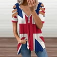 thumbnail image 2 of Flag of The United Kingdom Womens Summer V Neck Zipper Top Short Sleeve T Shirt Off Shoulder Top Casual Classy Loose Shirts, 2 of 7