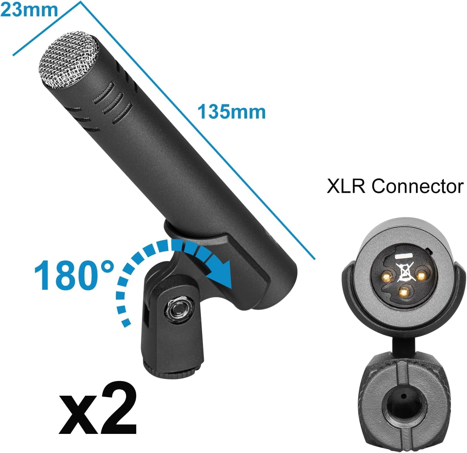 5-Piece Drum Microphone Set with Dynamic and Condenser Mics for Recording