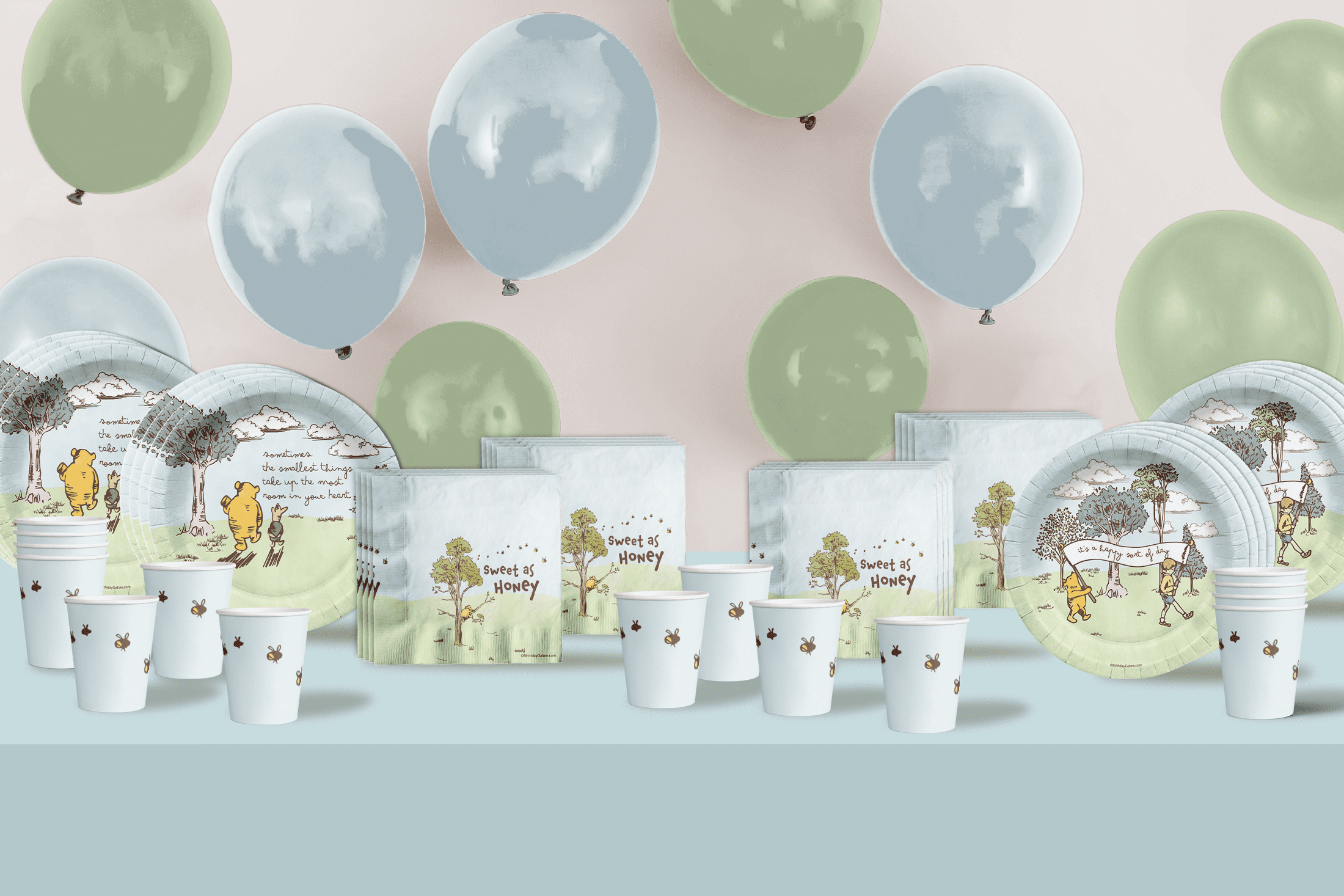 Pooh Bear Baby Shower Party Supplies - 64 Piece Summer Baby Shower Tableware Set Includes Large 9" Dinner Plates and 8" Dessert Paper Plates Napkins Cups - Kit for 16