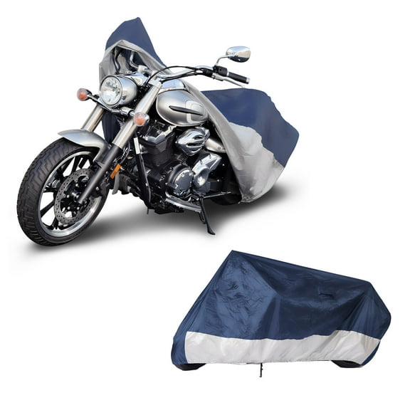 Budge Standard Motorcycle Cover, for Indoor & Outdoor Use with Water-Resistant UV Protection, Size 1 for Large Motorcycles, Blue & Silver