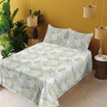 thumbnail image 2 of Ambesonne Leaf Print Fitted & Flat Sheet with Sham 3 Pcs Set, Line Boho Leaves Fall, Twin XL, Dark Ceil Blue and Fern Green, 2 of 5
