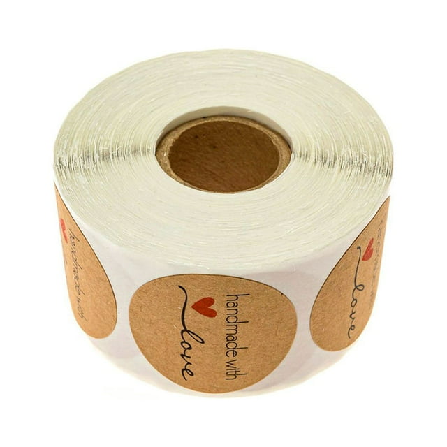 rollo de pegatinas de papel kraft hechas a mano con letras de amor, ideal para decorar fiestas (1 rollo, 500 pegatinas)