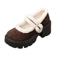 thumbnail image 5 of Women's Suede Fuzzy Mary Jane Shoes Fleece Lined Warm Plush Slip On Loafers Non Slip Platform Fall Winter Dress Shoes Brown Size 6.5, 5 of 8
