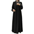 thumbnail image 2 of Elainilye Fashion Womens Dress Solid Plus Size Long Sleeve Dress with Pockets Ladies Headband Dress Long Dress,Black, 2 of 6