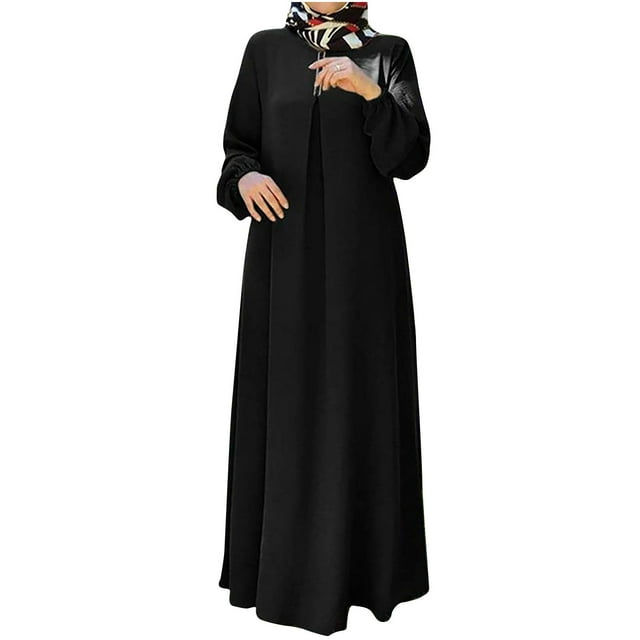 Robe Abaya pour Femmes à Manches Longues, Robe Islamique avec Poches, Maxi, Tenue de Prière, Élégante, Robe Longue pour les Fêtes
