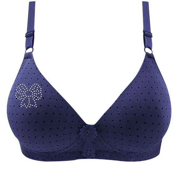 MIUOWANP Women's Bras No Underwire Full Support Polka Dot Print Push-Up Breathable Daily Bra,Dark Blue L