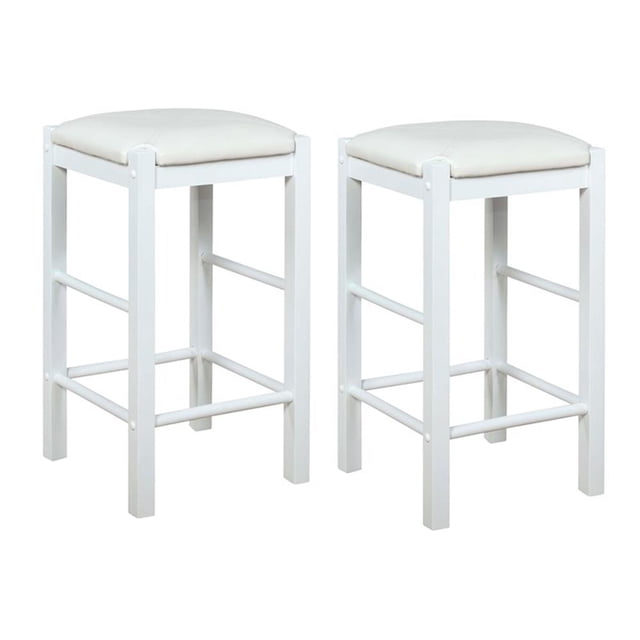 Linon Tifton Set of Two 25" Backless Faux Leather Wood Counter Stools in White