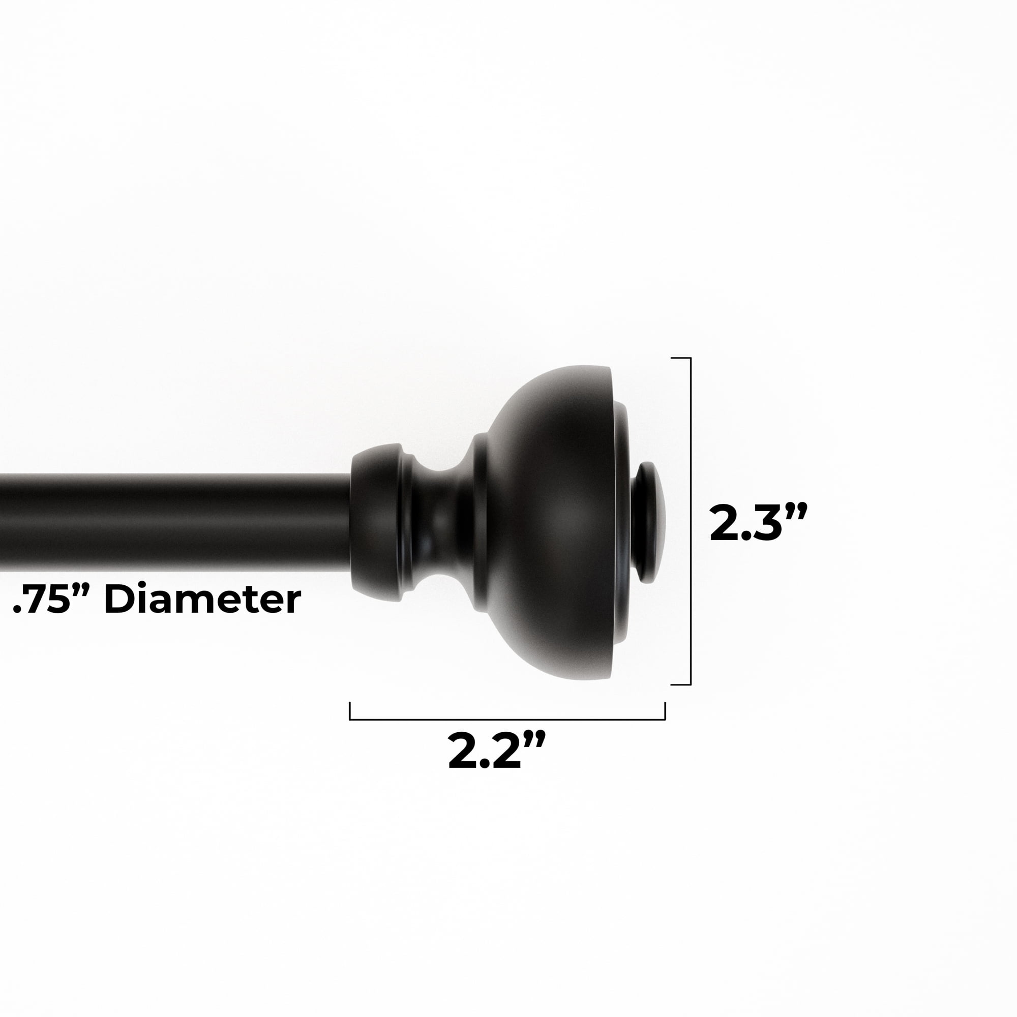 Mainstays 3/4" Black Cameron Urn Adjustable Single Curtain Rod Set, 30"-84"