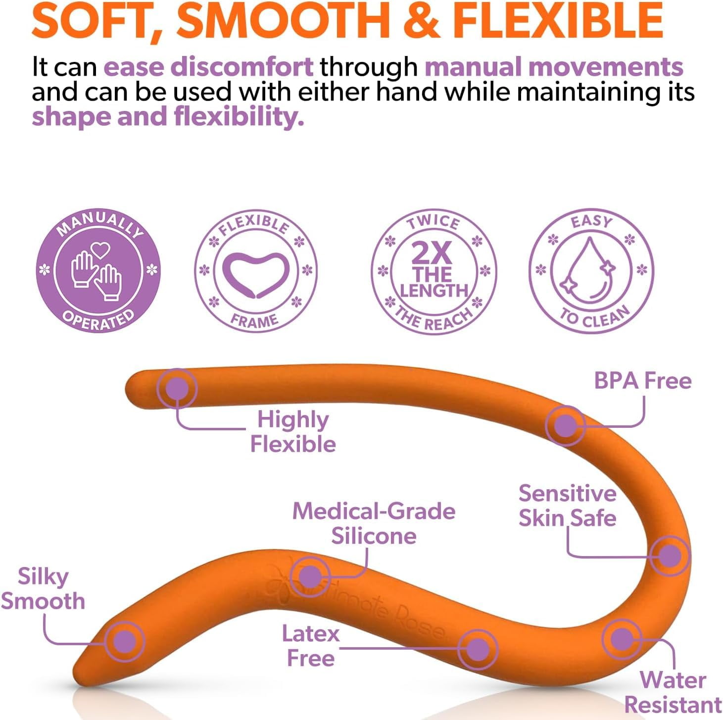 Intimate Rose Bendable Pelvic Wand Massager-Flexible Pelvic Floor Trigger Point Tool for Perineal Massage Therapy, Medical-Grade Silicone, BPA-Free, Latex-Free, Adjustable