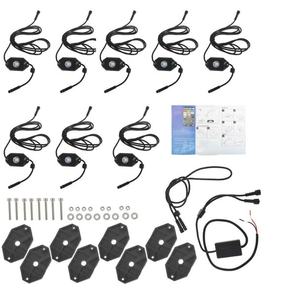 EPOTOOR Pods RGB LED Rock Light Offroad Wireless Bluetooth Music Controller x8