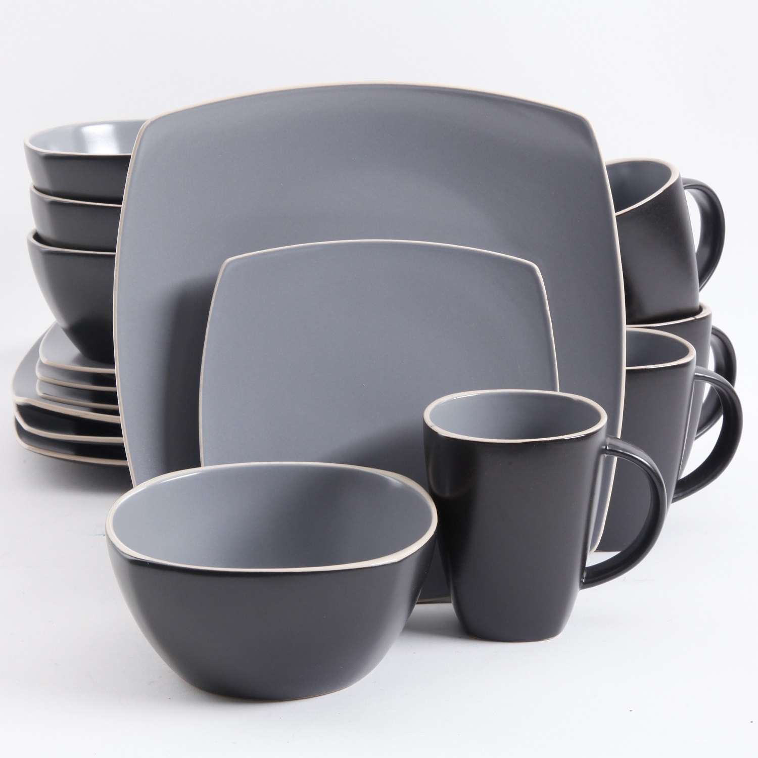 Gibson Home Soho Lounge Square 16 Pc. Dinnerware Set, Matte Gray