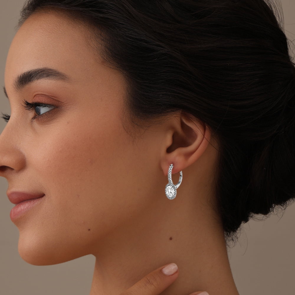 LeCalla 925 Sterling Silver Light-Weight Jewelry Cubic Zirconia Leverback Drop Earrings for Women and Teen 25MM