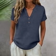 thumbnail image 5 of Babysbule Women's V Neck Button Up Cotton Linen Blouse, Casual Short Sleeve Loose Fit Tunic Top for Summer and Spring Daily Wear, 5 of 6