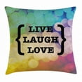 thumbnail image 1 of Live Laugh Love Decor Throw Pillow Cushion Cover, Inspiring Wise Phrase in Parenthesis Colorful Out of Focus Dots Retro, Decorative Square Accent Pillow Case, 20 X 20 Inches, Multicolor, by Ambesonne, 1 of 2