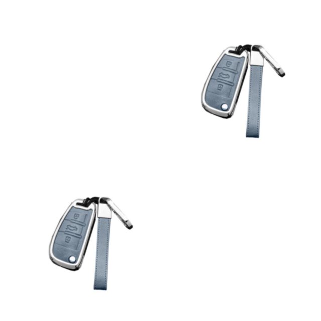 Kenally Funda para llave de coche, soporte para llaves de desbloqueo de 360 °, funda para mando a distancia antiarañazos, protector de Azul plateado 2piezas