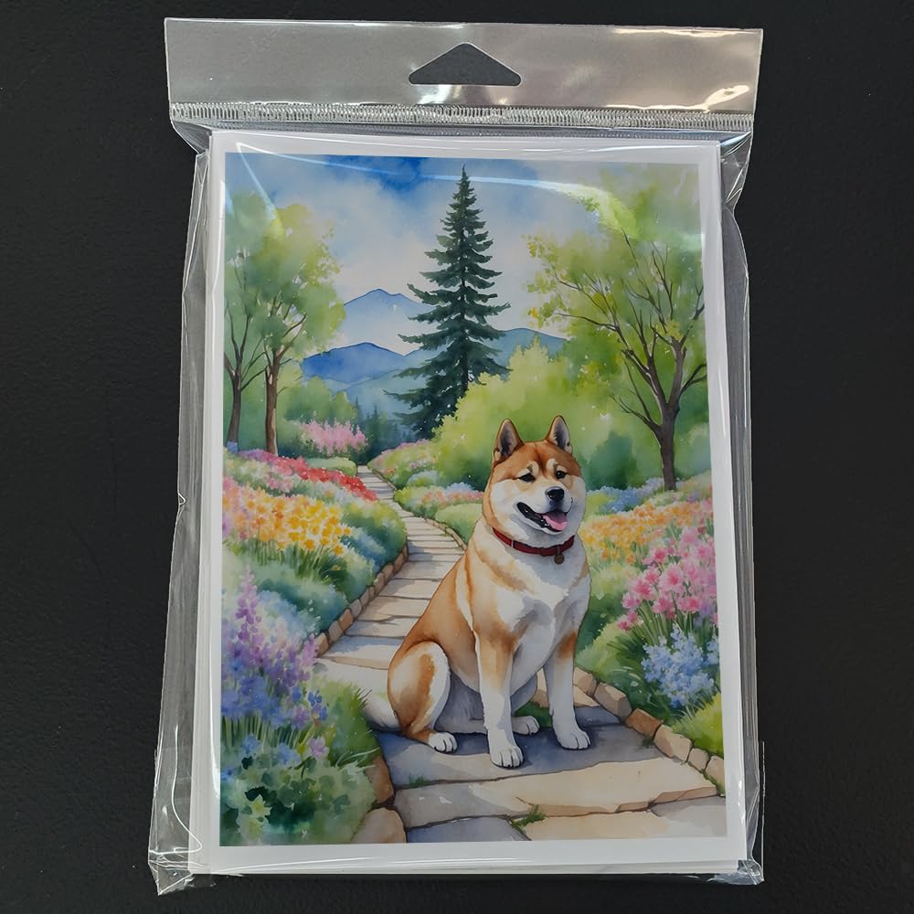 Akita Spring Garden Greeting Cards Pack of 8 7 in x 5 in