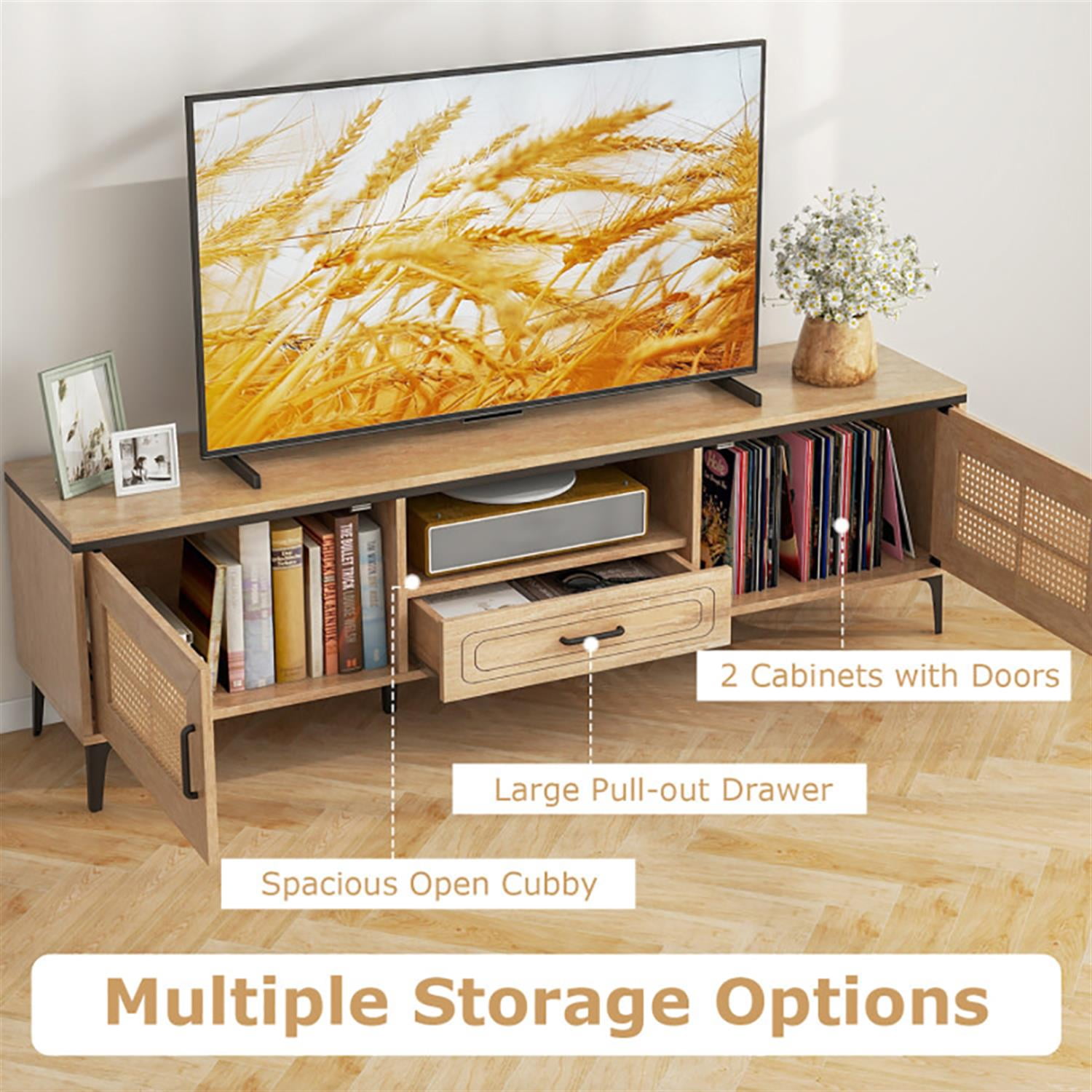 Demi Bonn TV Stand for 65" TVs, Entertainment Center with 2 Cabinets and Storage Drawer, Modern Media TV Console Table for Living Room Bedroom, Beige