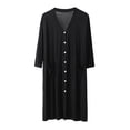 thumbnail image 2 of Blmnix Bamboo Nightgowns Nightgowns for Women Button Down Nightgown Nightshirts Nightshirt Below-the-Knee V-Neck Black 3/4 Sleeve Moo Moos for Women Nightgown, 2 of 6
