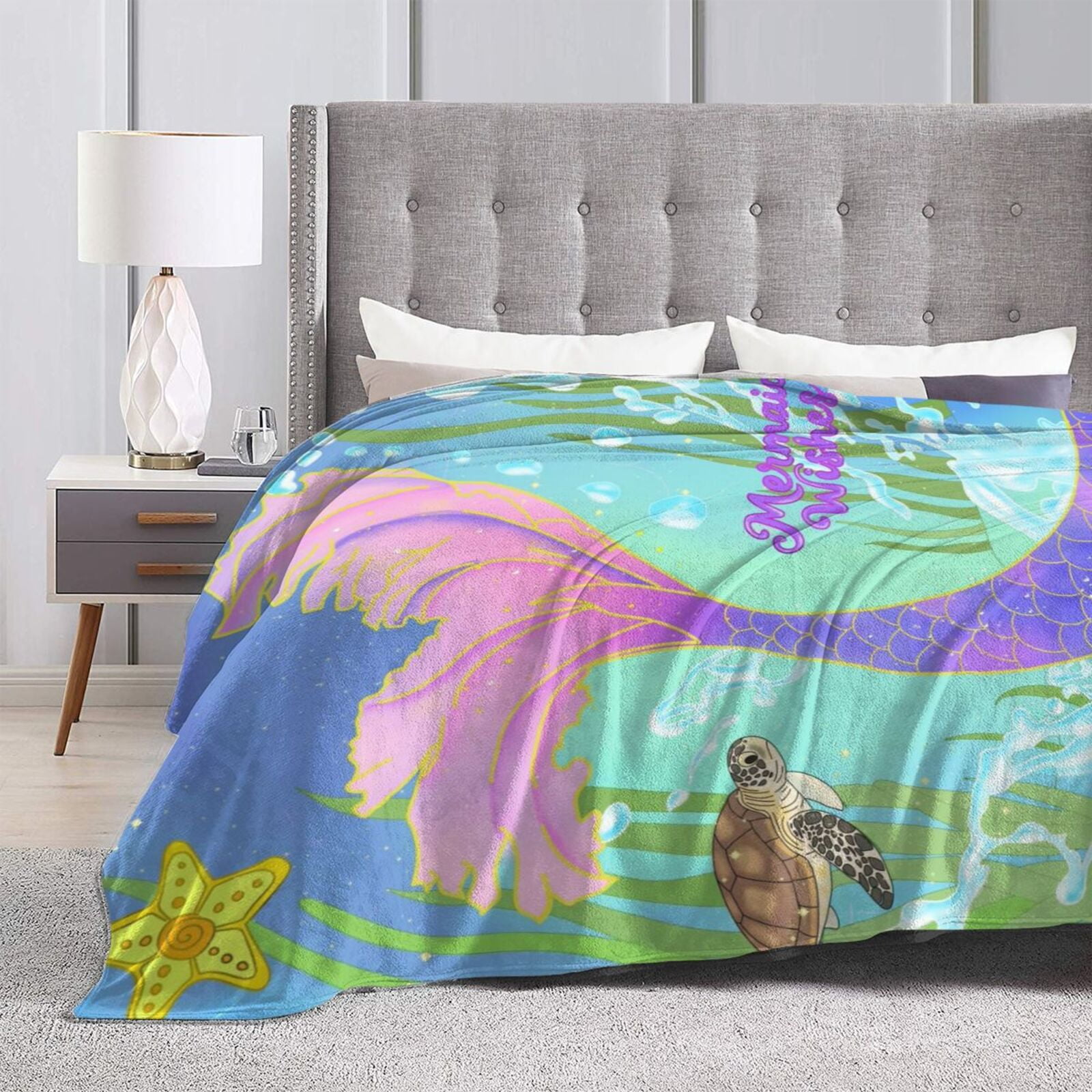 Mermaid Blanket, Cute Mermaid Tail Scales Fuzzy Soft Cozy Warm Mermaid Throw Blanket for Girls Kid, Fleece Blankets Couch Sofa Bedroom Nursery Bed Throws Blankets 50x 60inch