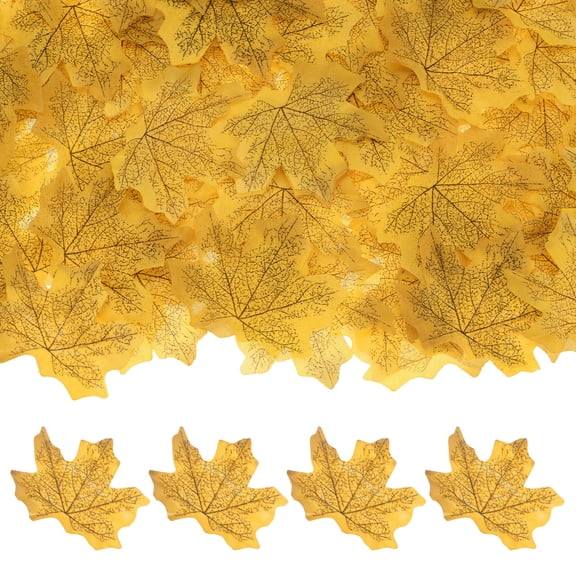 100-Pack Artificial Maple Leaves, Fake Fall Leaves Faux Autumn Leaves for Thanksgiving/Wedding/Party[8cm, Light Yellow]