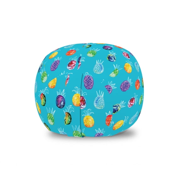 Fruit Storage Toy Bag Chair, Hand Drawn Like Image of Watercolor Design Colorful Pineapples, Stuffed Animal Organizer Washable Bag, Small Size, Deep Sky Blue and Multicolor, by Ambesonne