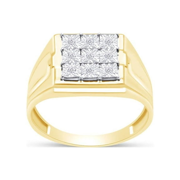 1/10 Carat CT.t.w Illusion Set Round Cut Natural Diamond Square Frame Men's Engagement Ring In 10k Yellow Gold (I-J Color, I2-I3 Clarity, 0.10 Cttw) Ring Size-8