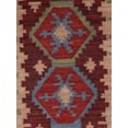 thumbnail image 4 of Rugsotic Carpets Handmade Rugs Hand Woven Kilim Runner 2'6''x8' Burgundy Olive Wool for Indoor Use, 4 of 5