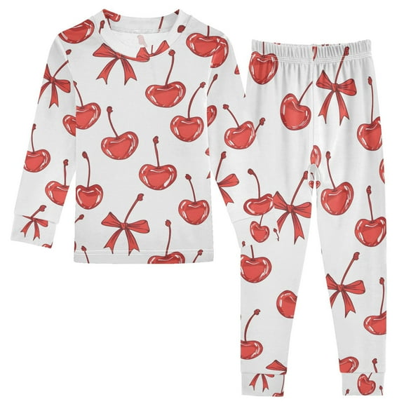 joogoo Cherry and Bows 2 Piece Long Sleeve Tee and Pants Cotton Pajama Set 5Y