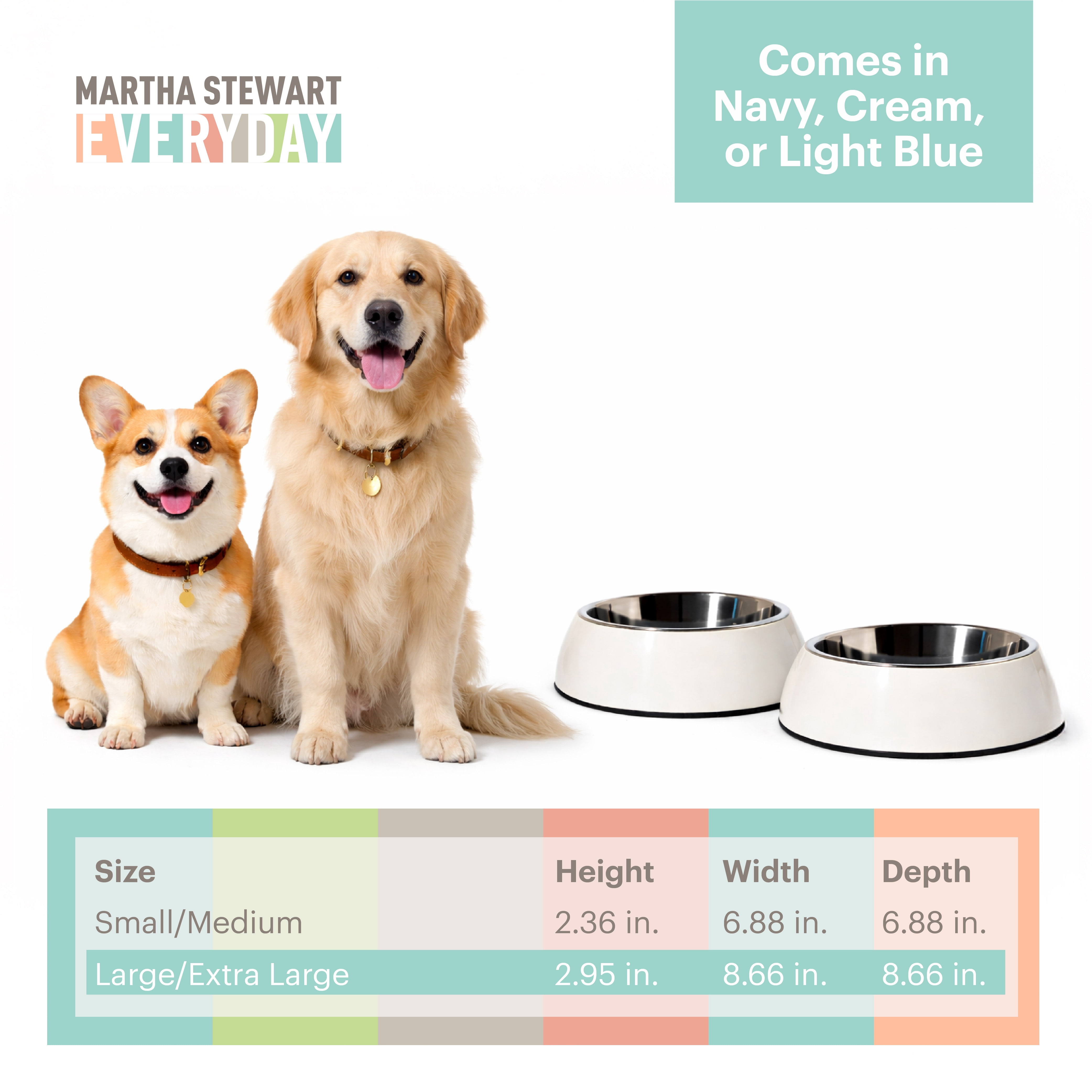 Martha Stewart 3-in-1 Melamine Dog Bowl Set with Lid for Large and Extra-Large Dogs, Cream