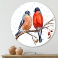 thumbnail image 2 of Designart 'Two Bullfinches On A Hawthorn Branch with Snowfall In Winter' Traditional Circle Metal Wall Art 11x11 - Disc of 11, 2 of 5