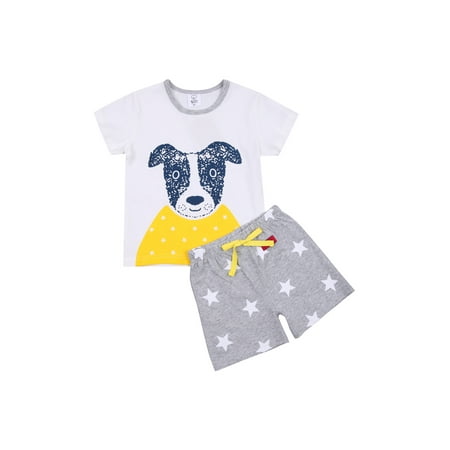 

Toddler Kids Baby Boy Short Sleeve Cartoon Animal T-shirt Tops Striped Shorts Summer Clothes Set