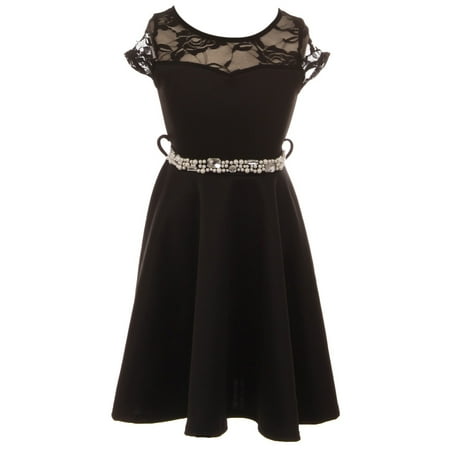 - Little Girl Cap Sleeve Illusion Lace Pearl Holiday Easter Party Flower Girl Dress Black 4 JKS 2153 BNY Corner