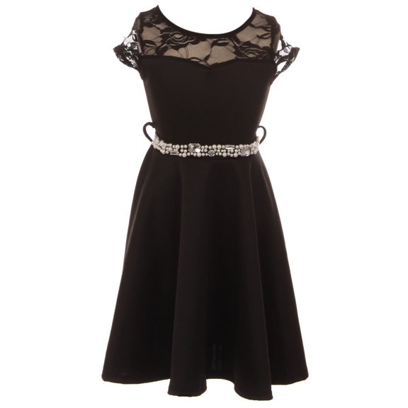 Little Girl Cap Sleeve Illusion Lace Pearl Holiday Easter Party Flower Girl Dress Black 4 JKS 2153 BNY Corner