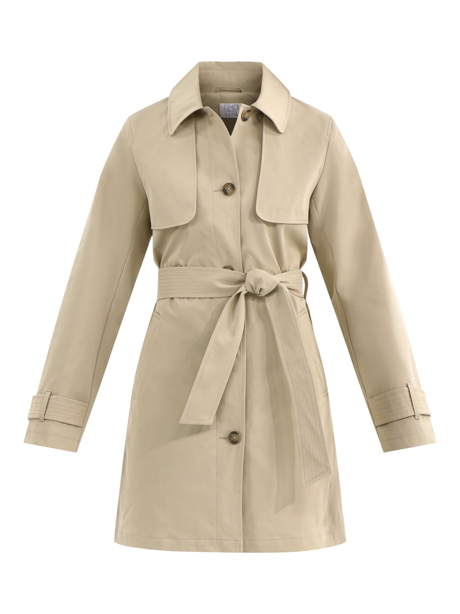 Time and Tru Women's Belted Trench Coat, Midweight, Sizes XS