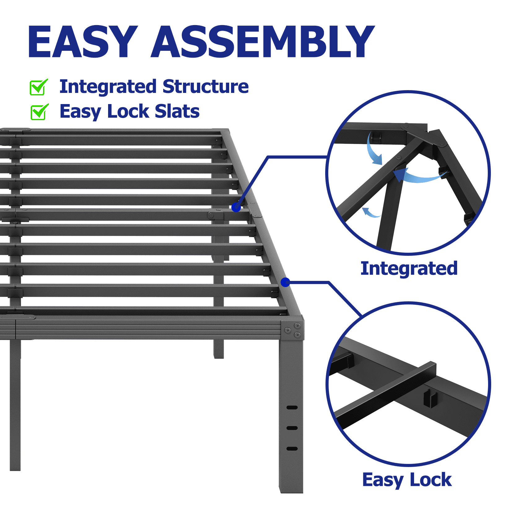 COMASACH 14 inch Queen Bed Frame, Easy Assembly, No Box Spring Needed, Heavy Duty Metal Platform Queen Size, Noise Free, Black