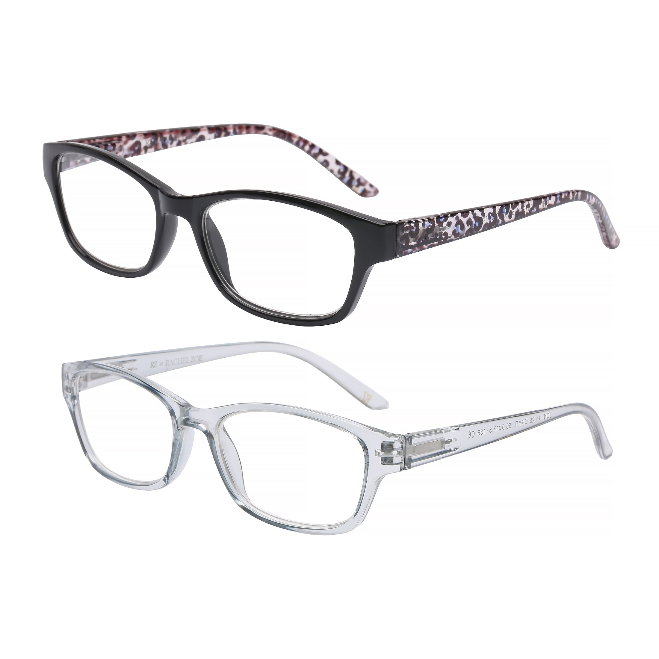 Rz by Rachel Zoe Womens Cateye Reading Glasses with Case, Black/Light Crystal Teal, Joni +1.75