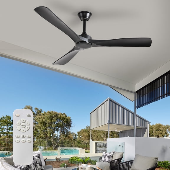52-Inch Black Ceiling Fan with no Light: Indoor/Outdoor Use Hanging Fan, Remote Control, High Efficiency with Quiet DC Motor, Timer Function