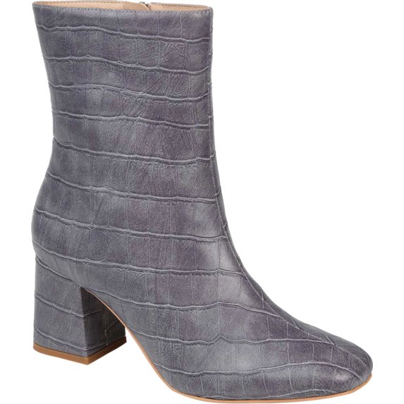 Women's Journee Collection Trevi Heeled Ankle Bootie Grey Croco Faux Leather 12 M