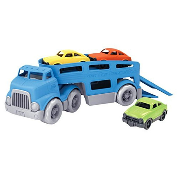 Green Toys Car Carrier Vehicle Set Toy with 3 Mini Cars, Blue, Standard