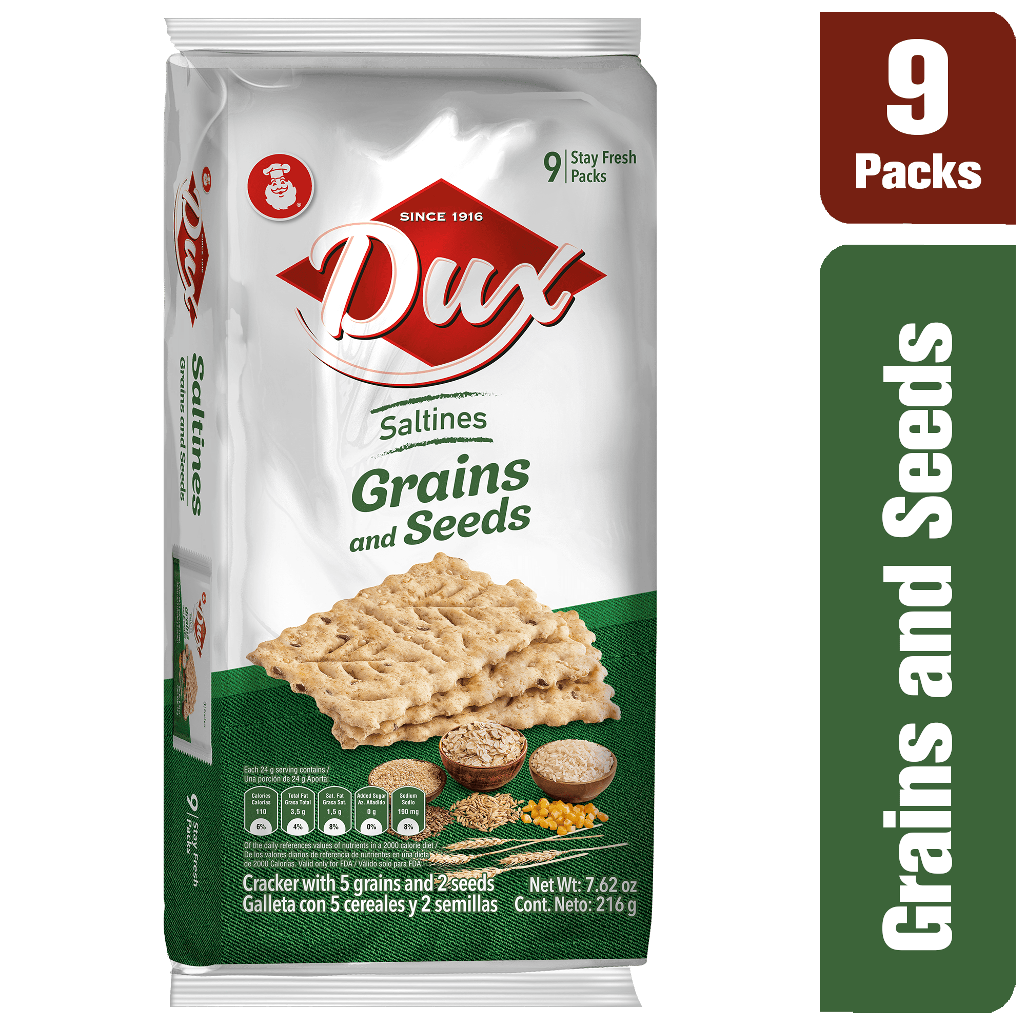 Dux Grain & Seeds Crackers Bag, 7.62 oz, Pack of 4