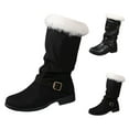 thumbnail image 2 of XIMIN Women's Winter Warm Snow Boots Mid-Calf Low Heel Round Toe Booties Thick Fleece Collar Platform Sole Boots Outdoor Waterproof Non-Slip Snow Boot Belt Pull On Booties, 2 of 4