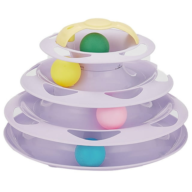 Cat Toy Roller Track 4 Layer Nonslip Detachable Puzzle Kitten Toy Cat Ball Tower