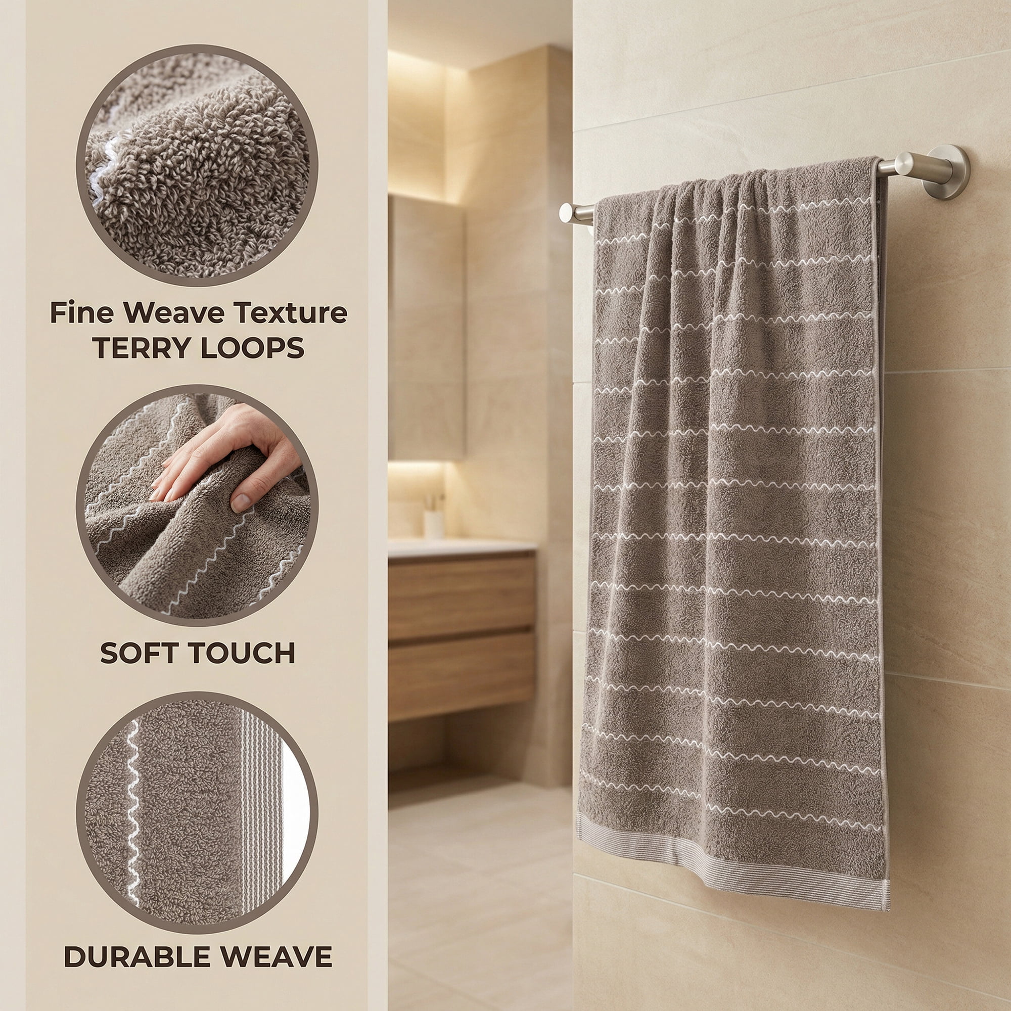 Unique Bargains Soft Highly Absorbent Cotton Stripe Bath Towel 2 Pack Grey 55"x28"
