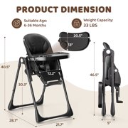 AILEEKISS Foldable High Chair for Baby, Toddler Eating Chair with Detachable Double Trays, Black